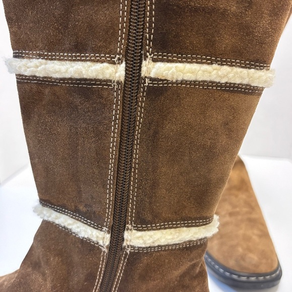 Vintage BASS Shearling Boots Leather Upper Womens 7M Brown Round Toe Block Heel - Picture 13 of 17